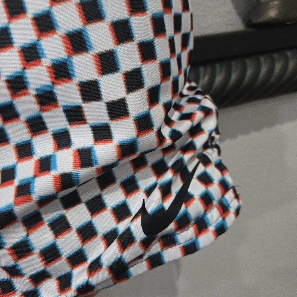 Nike Men's Graphic Checkered Swim Shorts - Black, White, and Blue